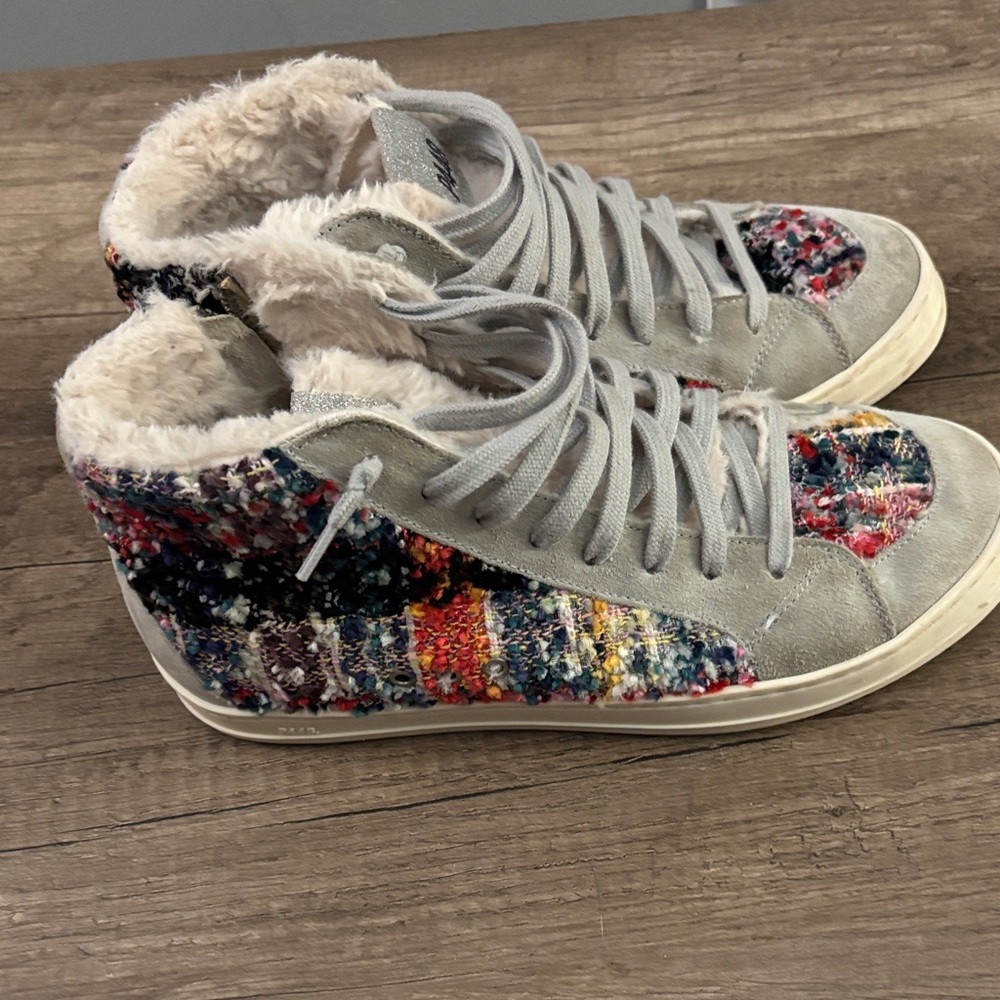 P448 Women's Light Gray Tweed-Accent High-Top Sneakers - Picture 2 of 6